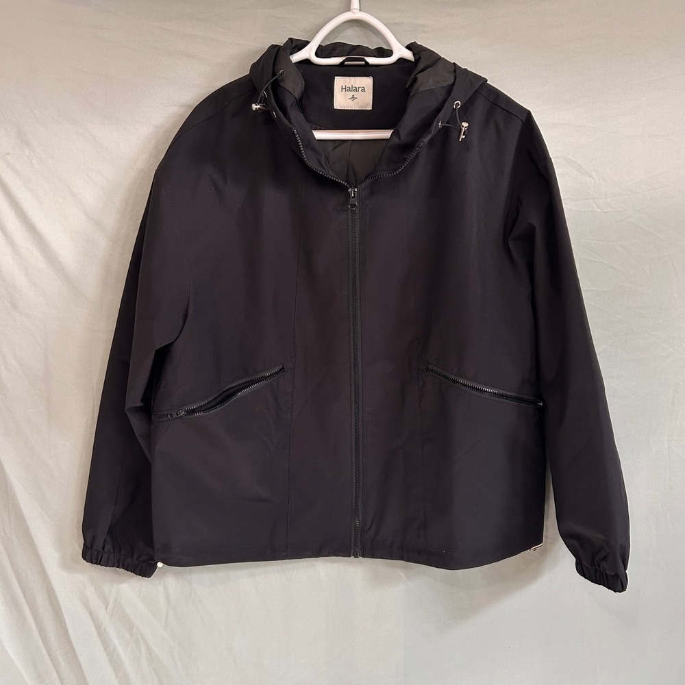 Halara Womens Black Hooded Windbreaker Jacket Full Zip Activewear Large